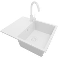 GRANITSPÜLE Ibiza, 2-er set Alles Weiß 62/50 cm 1 Becken + Küchenarmatur 32/20 cm + Ablauf-Set ab 45er Unterschrank - Weiß, Kunststoff (62/19/50cm) - Primagran