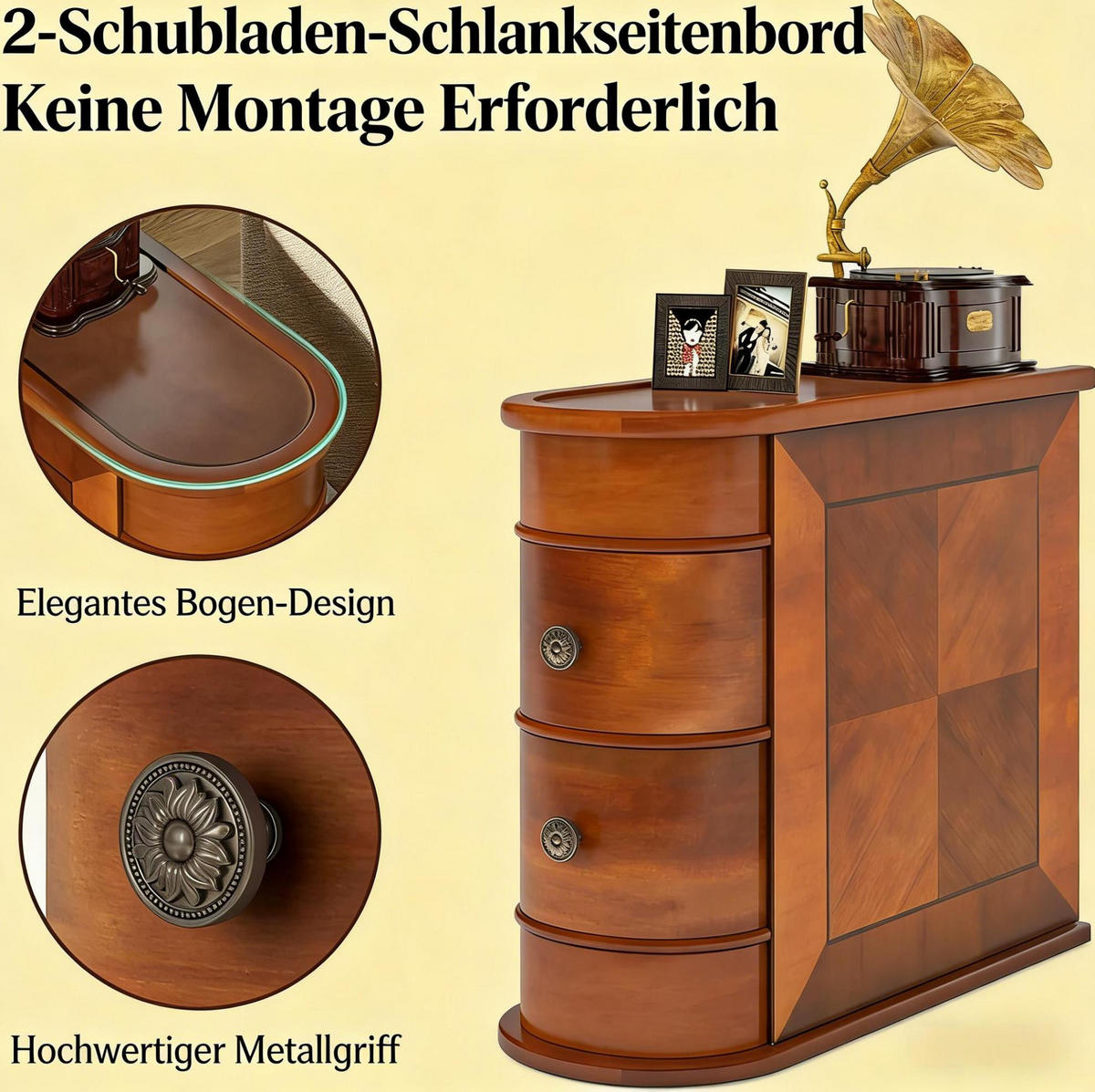 POMOĆNI stolić od drva 60x27x60 cm boja oraha s 2 ladice i zaobljenim dizajnom - boje oraha, drvni materijal (27/60/60cm) - Modfu