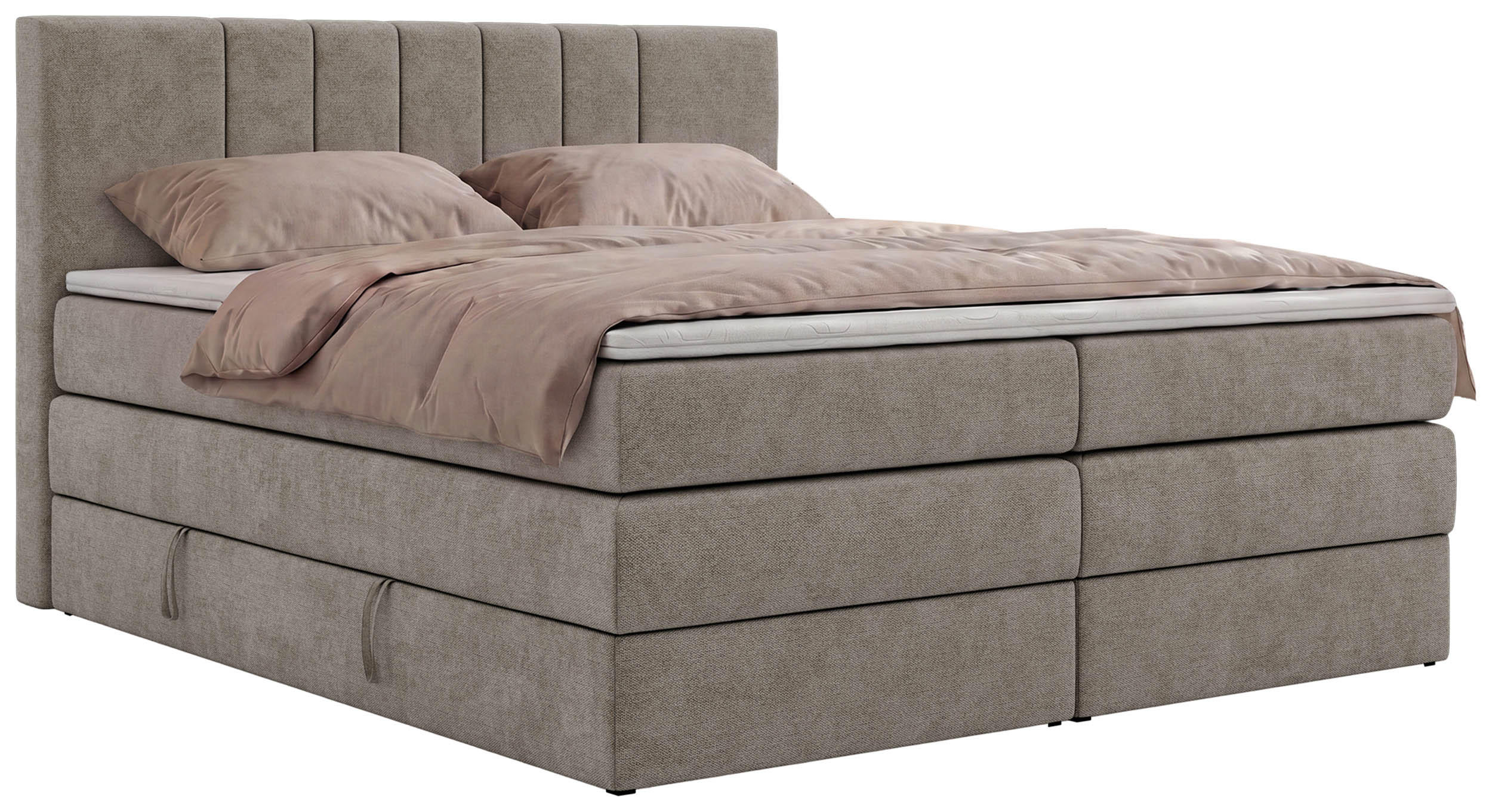 MKS POSTEL BOXSPRING INERO KING 180/200 - Šedobéžová Strukturovaná látka - Topper T25 - H3