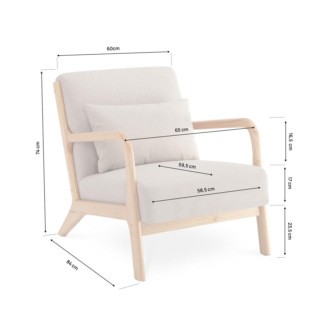 VINTAGE-SESSEL Marie Skandinavischer aus beigem Leinen und Holz - Beige/Akaziefarben, Holz/Textil (65/74/84cm) - Sicaan