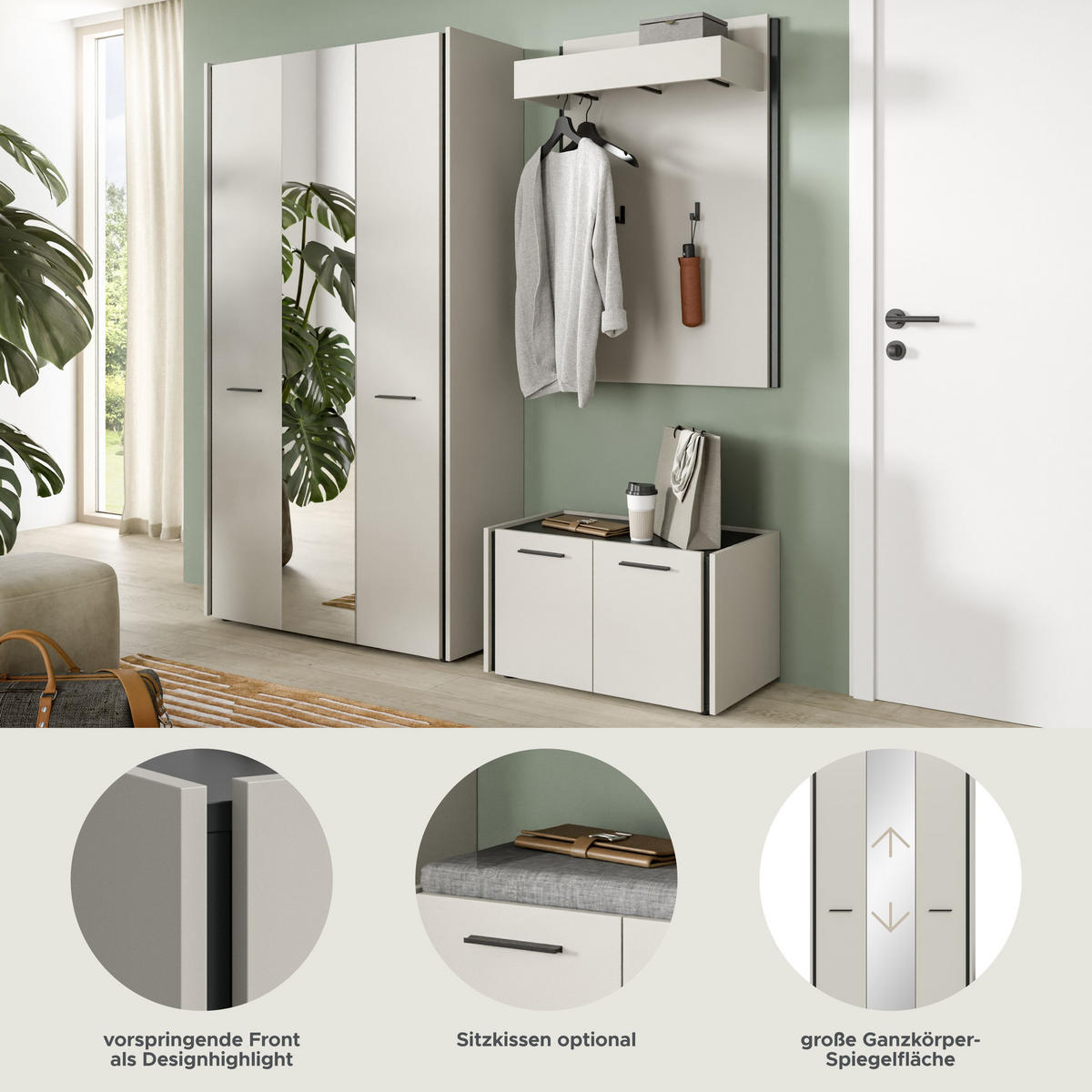 GARDEROBEN-SET Emil Kaschmir 197/40/190 cm - Beige, Holzwerkstoff (197/190/40cm) - Xonox