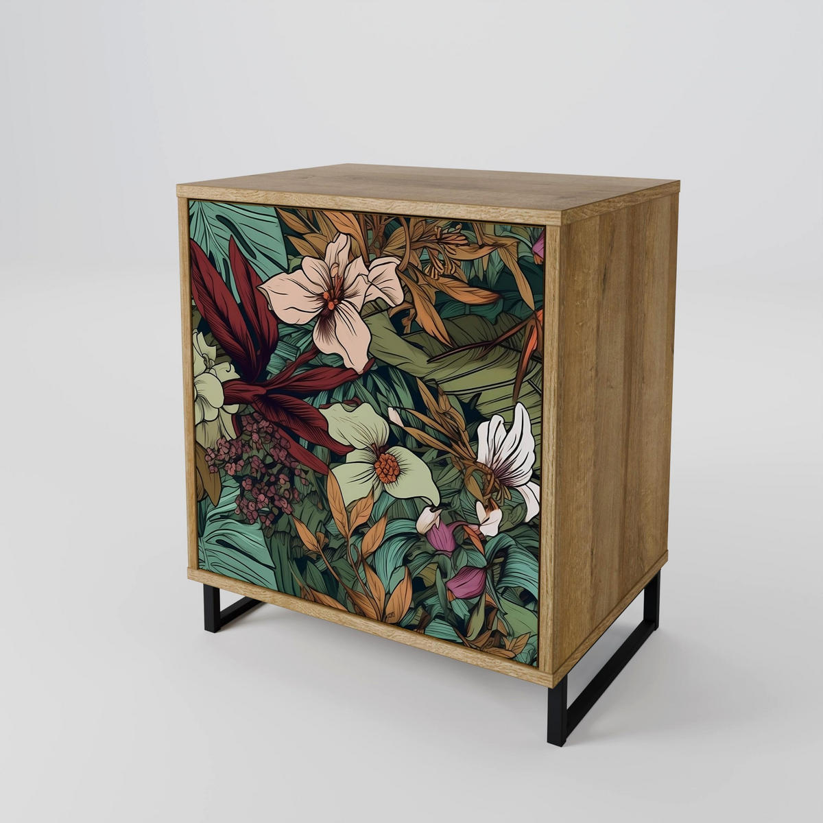 SIDEBOARD BOTANICAL EMERGENCE, Eichefarben, 57,5x42x57,5 cm, Ohne Füße - Eichefarben/Multicolor, Holzwerkstoff (57.5/57.5/42cm) - SpaceRebels