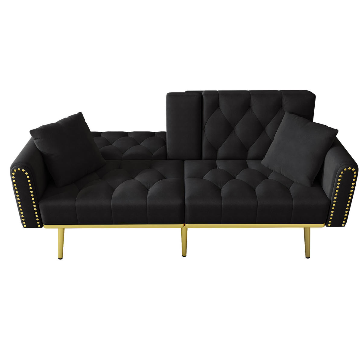 SCHLAFSOFA Samt mit verstellbarer Rückenlehne und Getränkehalter Schwarz 175/80/73,5 cm - Schwarz, Textil (73.5/175/80cm) - Redom