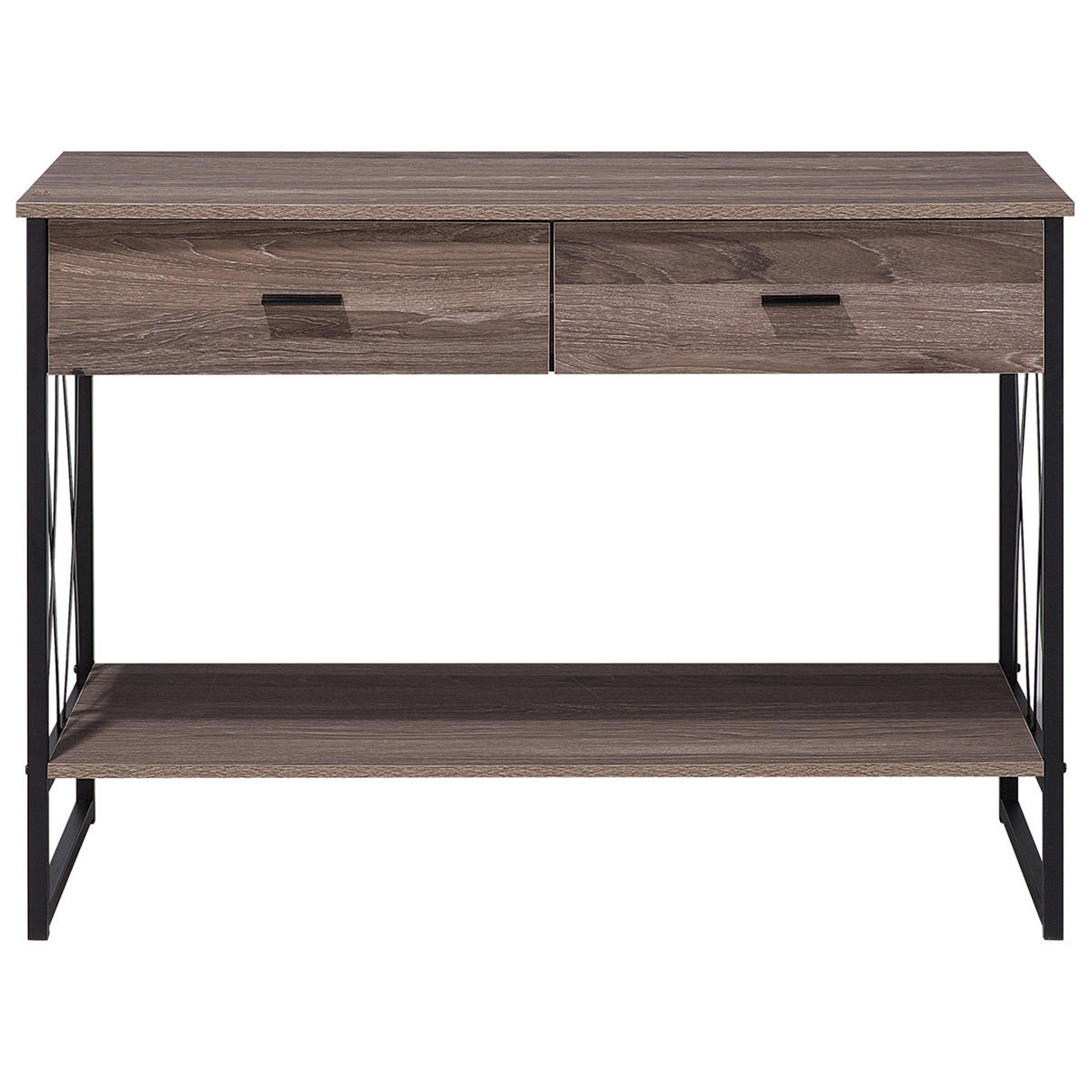 KONSOLENTISCH Holzoptik taupe 2 Schubladen Ayden - Taupe/Schwarz, Holzwerkstoff (45/106/76cm) - Beliani