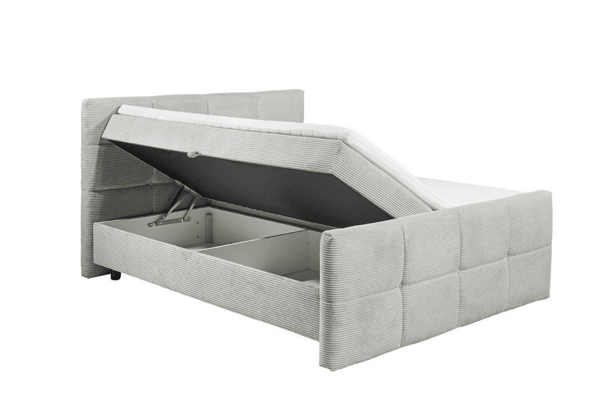 BOXBETT Breitcord, 7-Zonen-Tonnentaschen-Federkernmatratze, HR-30 Topper, Bettkasten - Salbeigrün/Hellgrau, Holz/Kunststoff (180/200cm) - ed exciting design