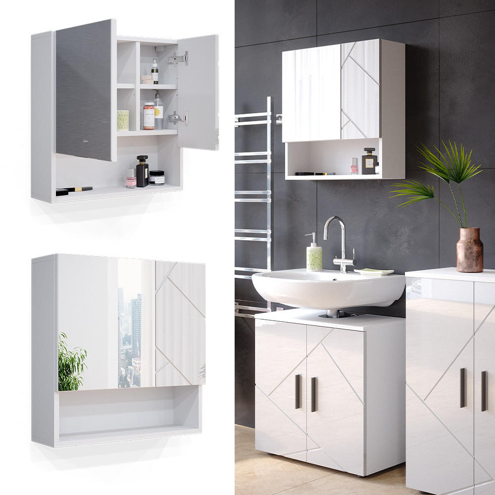BADSPIEGELSCHRANK Irma Weiß 54 x 55 cm - Weiß Hochglanz/Weiß, Holzwerkstoff (54/55/16.9cm) - Vicco