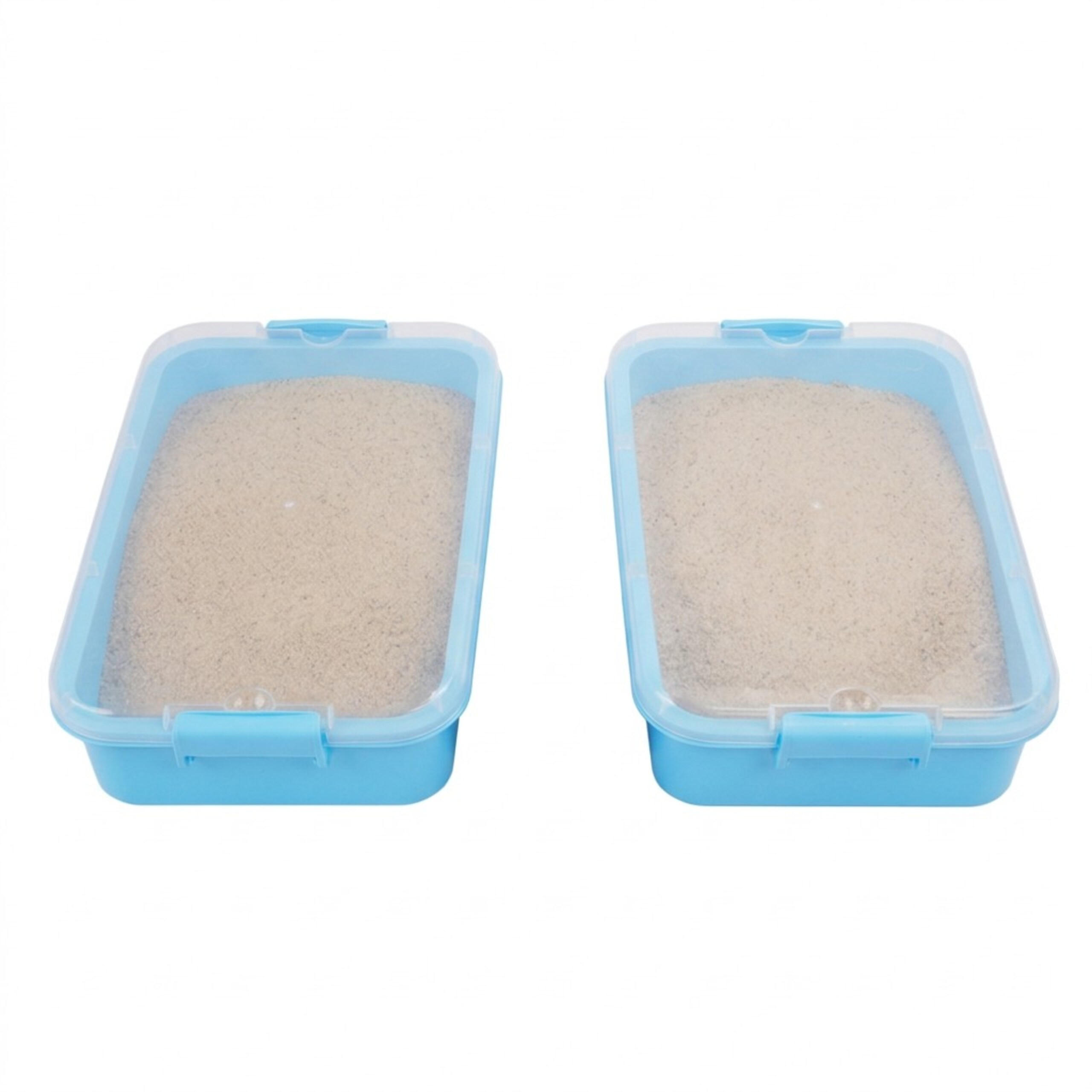 SANDLÅDA Ljusblå 2-pack med lock - Ljusblå, Plast (25/38/8cm) - Relaxdays
