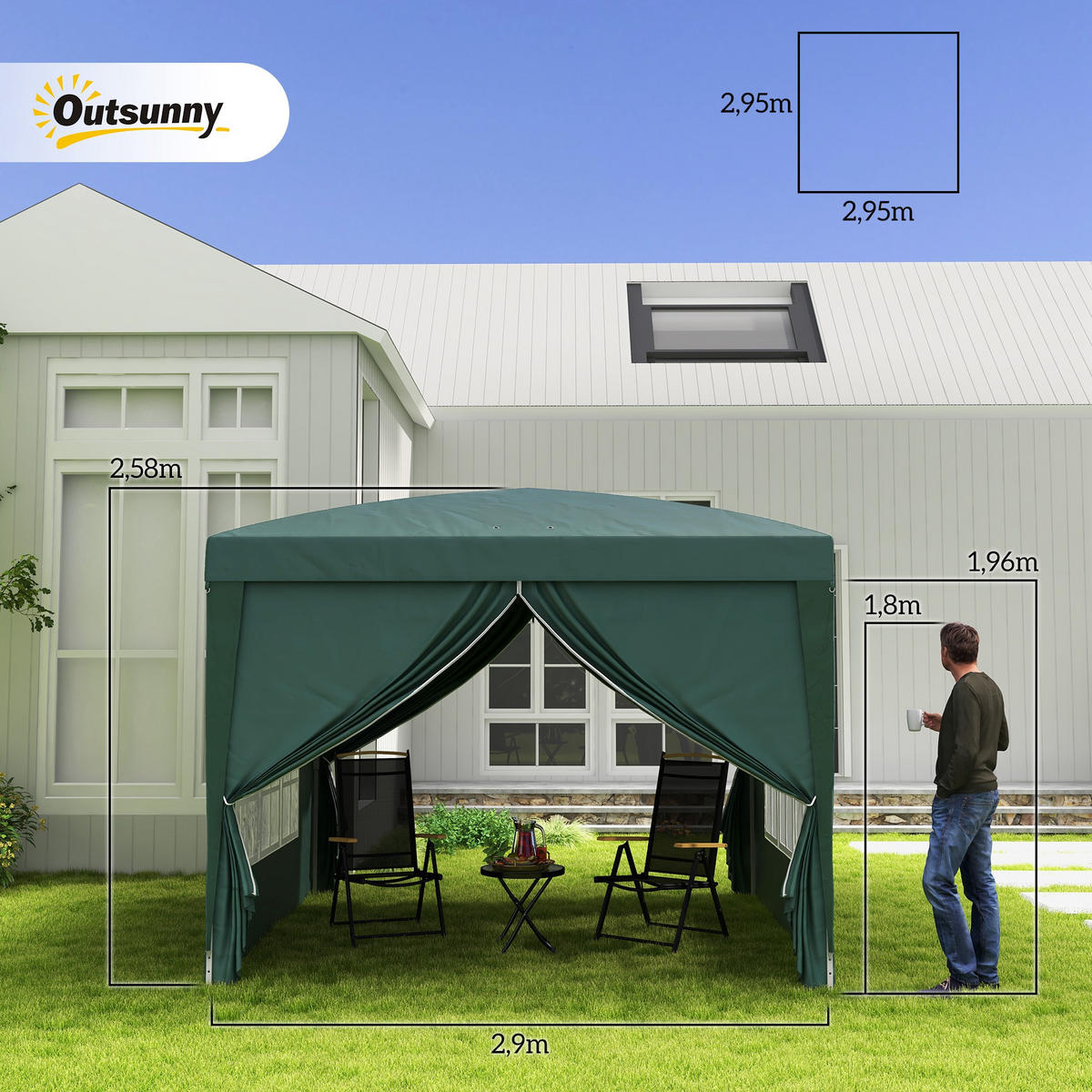 PAVILLON DE-13953 3/3 m mit Fenstern Grün - Grün, Textil (295/258/295cm) - ComfortXL