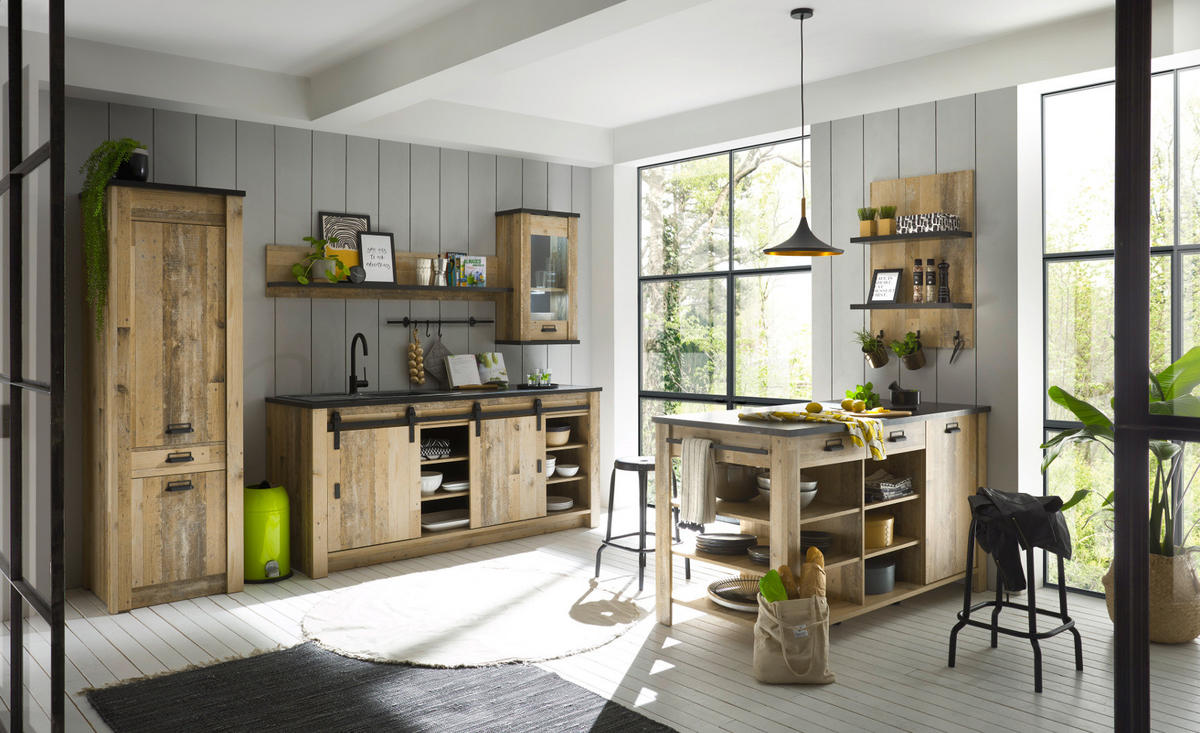 WANDREGAL Used Wood hell, anthrazit, Gewürzregal 160 cm - Anthrazit/Naturfarben, Holzwerkstoff/Metall (160/30/21cm) - Furn.Design