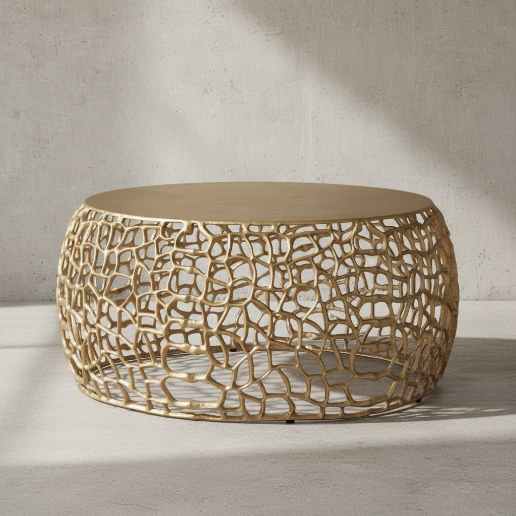 COUCHTISCH mit Aststruktur, lackiertes Aluminium, handgefertigt, Ablagefläche, Gold 66x66x30 cm - Goldfarben, Metall (66/66/30cm) - KADIMA DESIGN