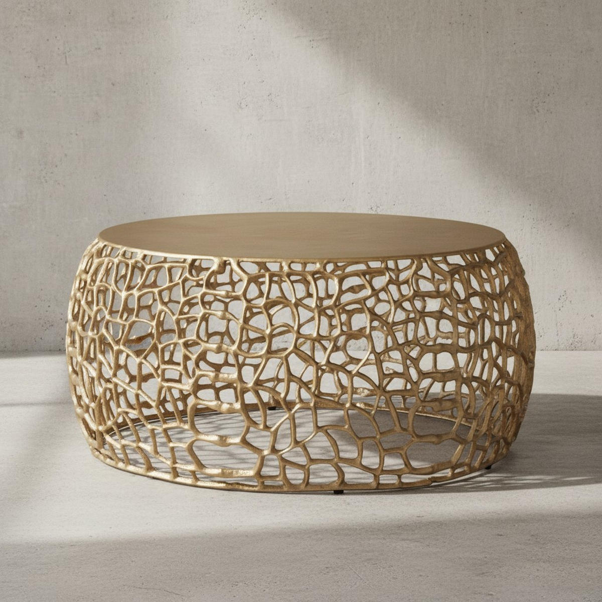 COUCHTISCH mit Aststruktur, lackiertes Aluminium, handgefertigt, Ablagefläche, Gold 66x66x30 cm - Goldfarben, Metall (66/66/30cm) - KADIMA DESIGN