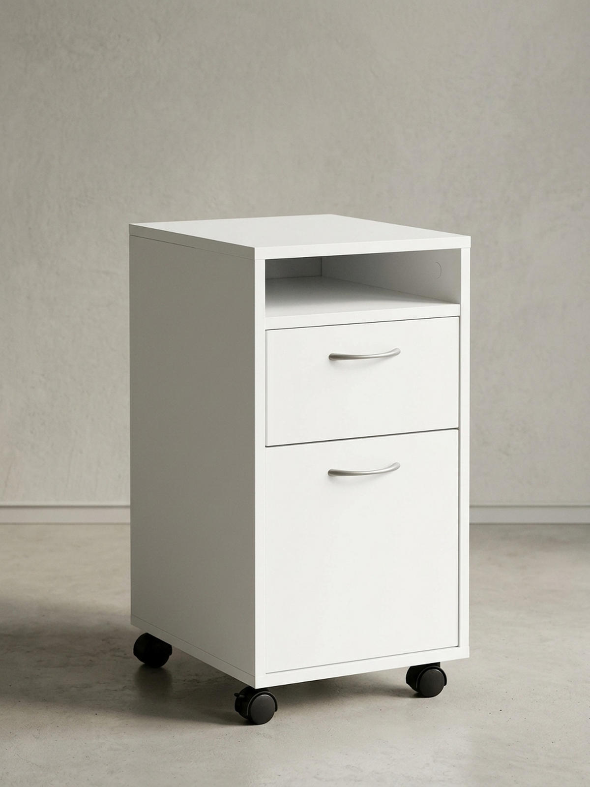 ROLLCONTAINER – Weiß, Schreibtischcontainer, viel Stauraum, Rollen, modern - Schwarz/Weiß, Holz/Kunststoff (33/63/38cm) - KADIMA DESIGN