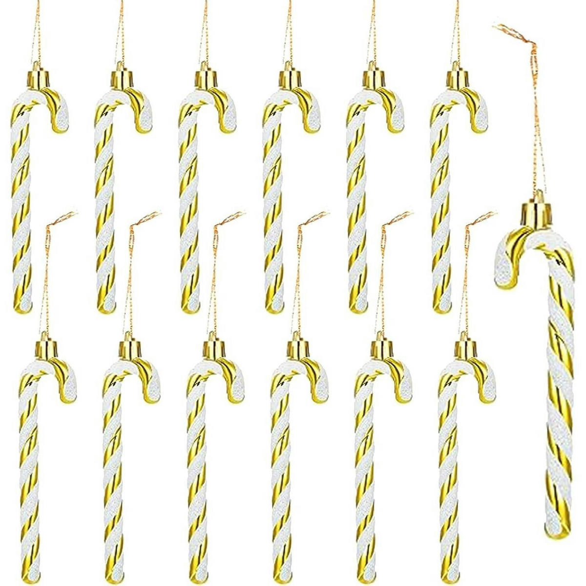 WEIHNACHTSBAUMSCHMUCK 12-teiliges Set Zuckerstangen-Anhänger Weiß-Gold - Multicolor, Kunststoff (3/1/10cm)