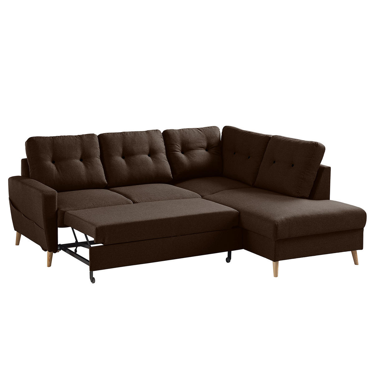 ECKSOFA mit Ottomane - Webstoff - Hellbraun/Dunkelbraun, Holz/Textil (230/200cm) - home24