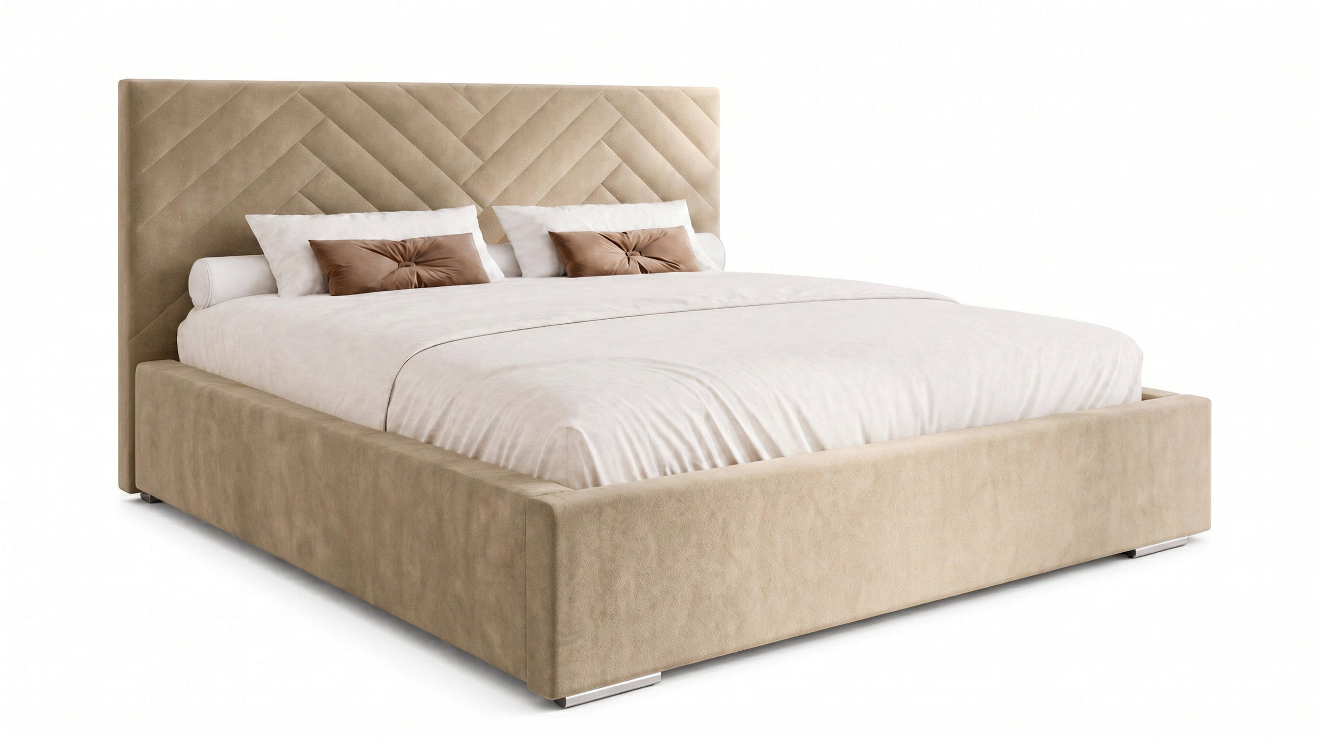 POLSTERBETT 200x200 cm AURA, Doppelbett mit Bettkasten und Lattenrost aus Holz, Velourstoff: Creme - Creme, Holz/Kunststoff (200/200cm) - Marpur
