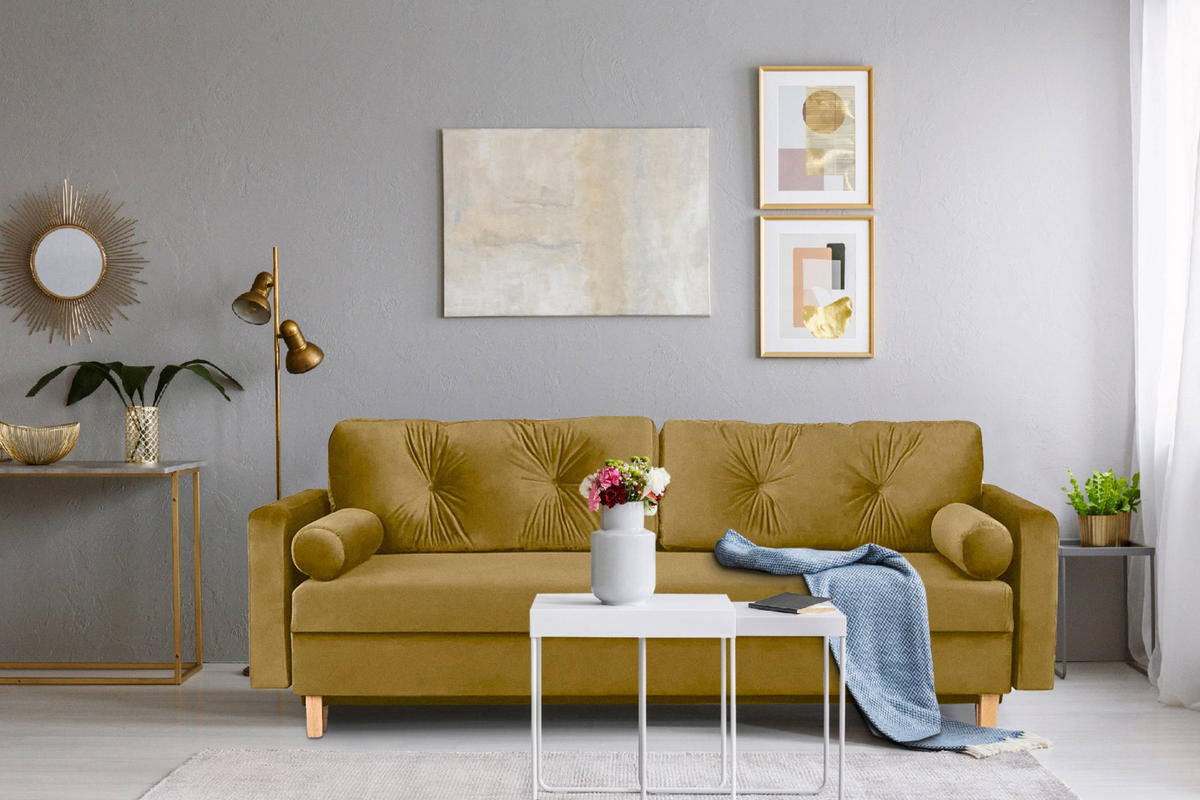 3-SITZER-SCHLAFSOFA ERISO mit weiche Sitzfläche und hohe Rückenlehne, Velour-Stoff, honig - Braun/Honig, Textil (220/80/100cm) - KONSIMO®
