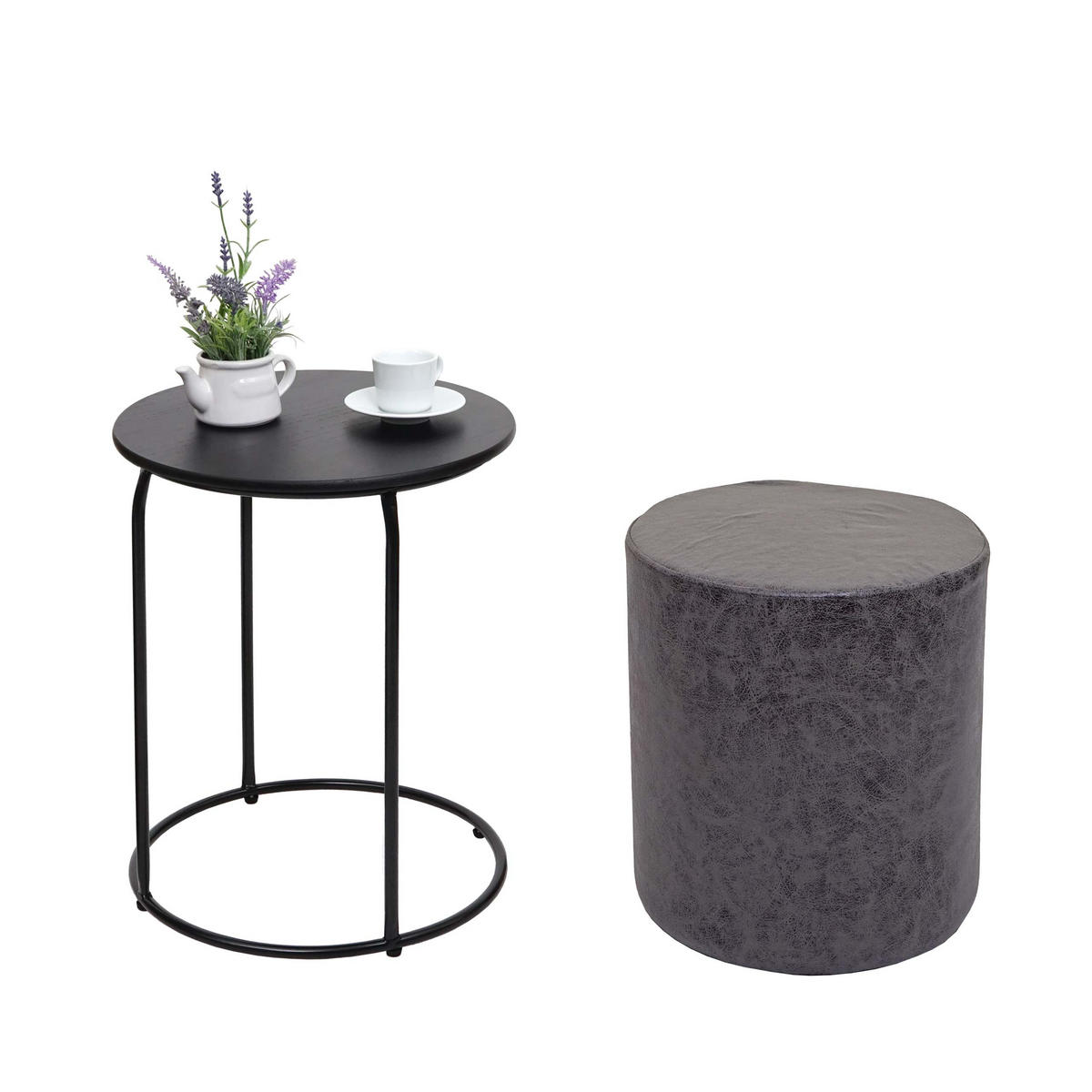 SITZHOCKER/BEISTELLTISCH Schwarz 2er-Set - Schwarz, Textil (39/53/39cm) - MCW