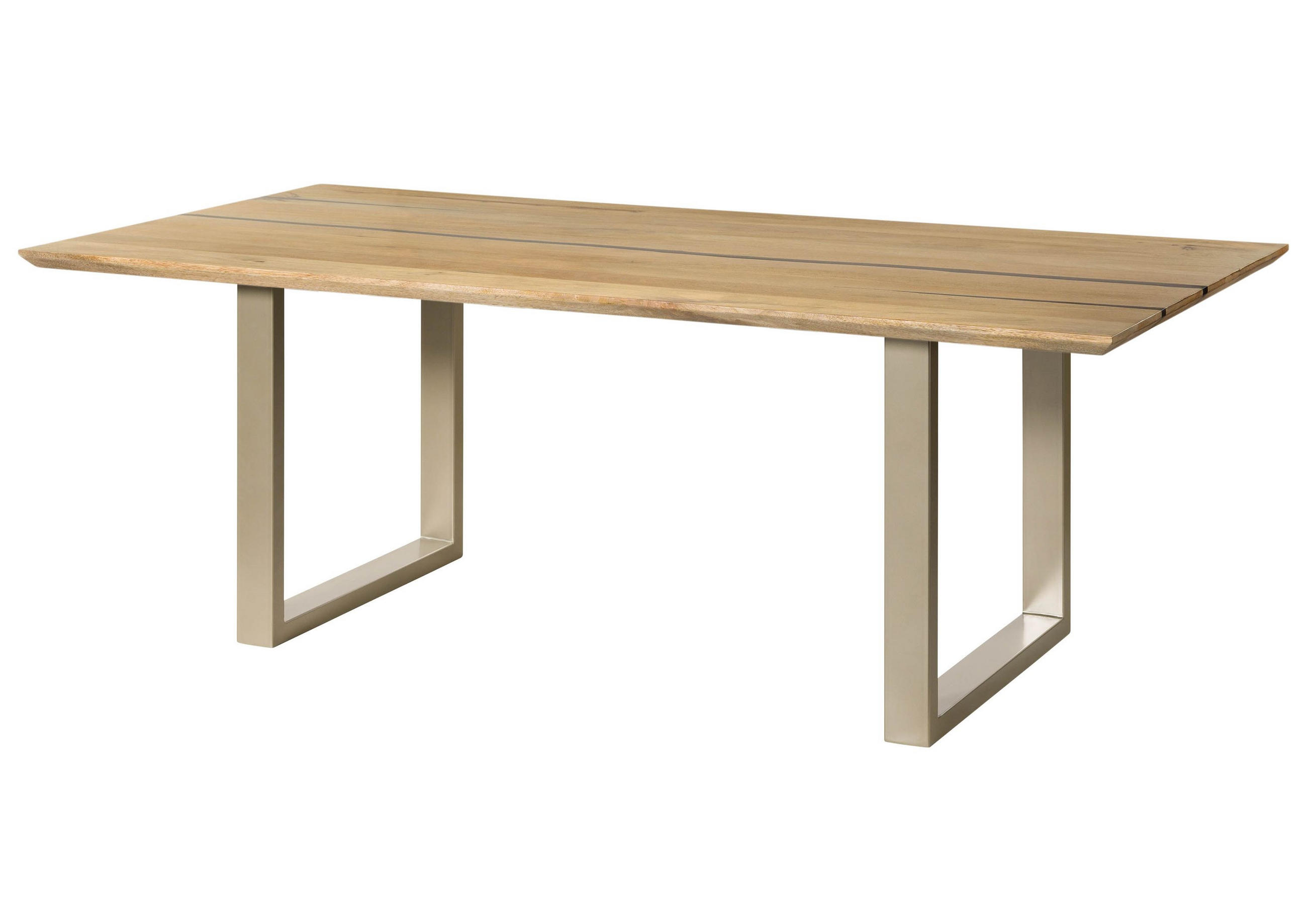 ESSTISCH Mango 180x90x76 natur lackiert / Epoxid schwarz, U-Beine silber matt EPOXY - Naturfarben, Holz (180/90/76cm) - Massivmoebel24