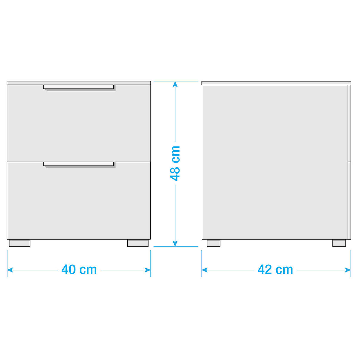 NACHTKOMMODE - 2 Schubladen - Weiß, Holzwerkstoff (40/48/42cm) - home24