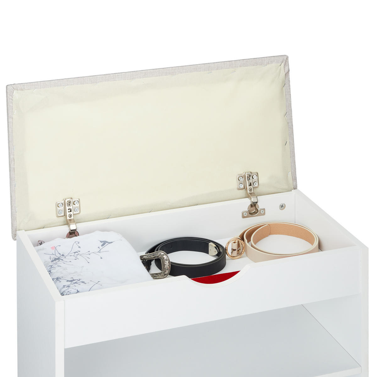 SCHUHBANK - Weiß, Holzwerkstoff/Textil (62/45/30cm) - Relaxdays