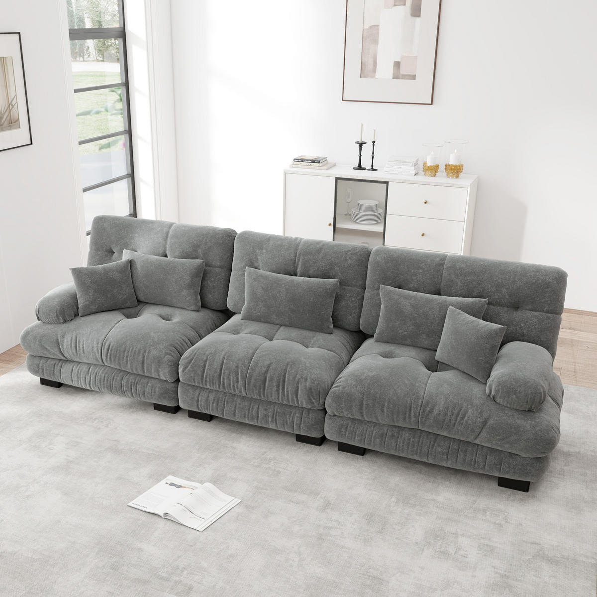 SOFA modular Tiefensitz Chenille Grey - Hellgrau, Kunststoff (77/81/313cm) - Meubliv