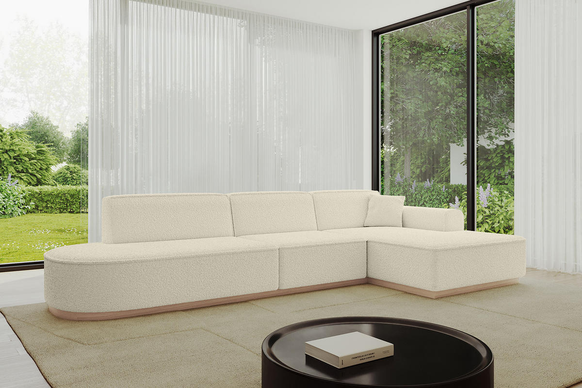 ECKSOFA Ottomane Rechts IREA-L2 - 327x165x80 cm Beige - Hellbraun/Creme, Holzwerkstoff/Textil (327/165cm) - ALTDECOR
