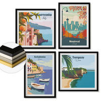 WANDBILDER 4er-Set - 50x50 cm & 40x60 cm Schwarzer Rahmen - Retro-Ansichten von Städten auf der ganzen Welt - Schwarz, Kunststoff (50/50cm) - ArtPrintCave