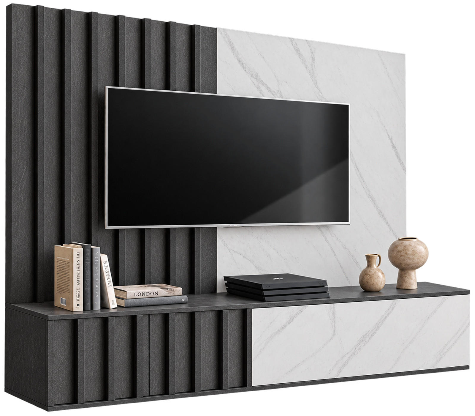 Inn.Furn Tv-Lowboard Graphit, Weiß 160x148x35 cm