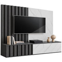 TV-LOWBOARD Graphit Eiche, Marmor weiß 160 cm hängend, TV Unterschrank Set mit Wandpaneel - Graphitfarben/Weiß, Holzwerkstoff (160/148/35cm) - Inn.Furn
