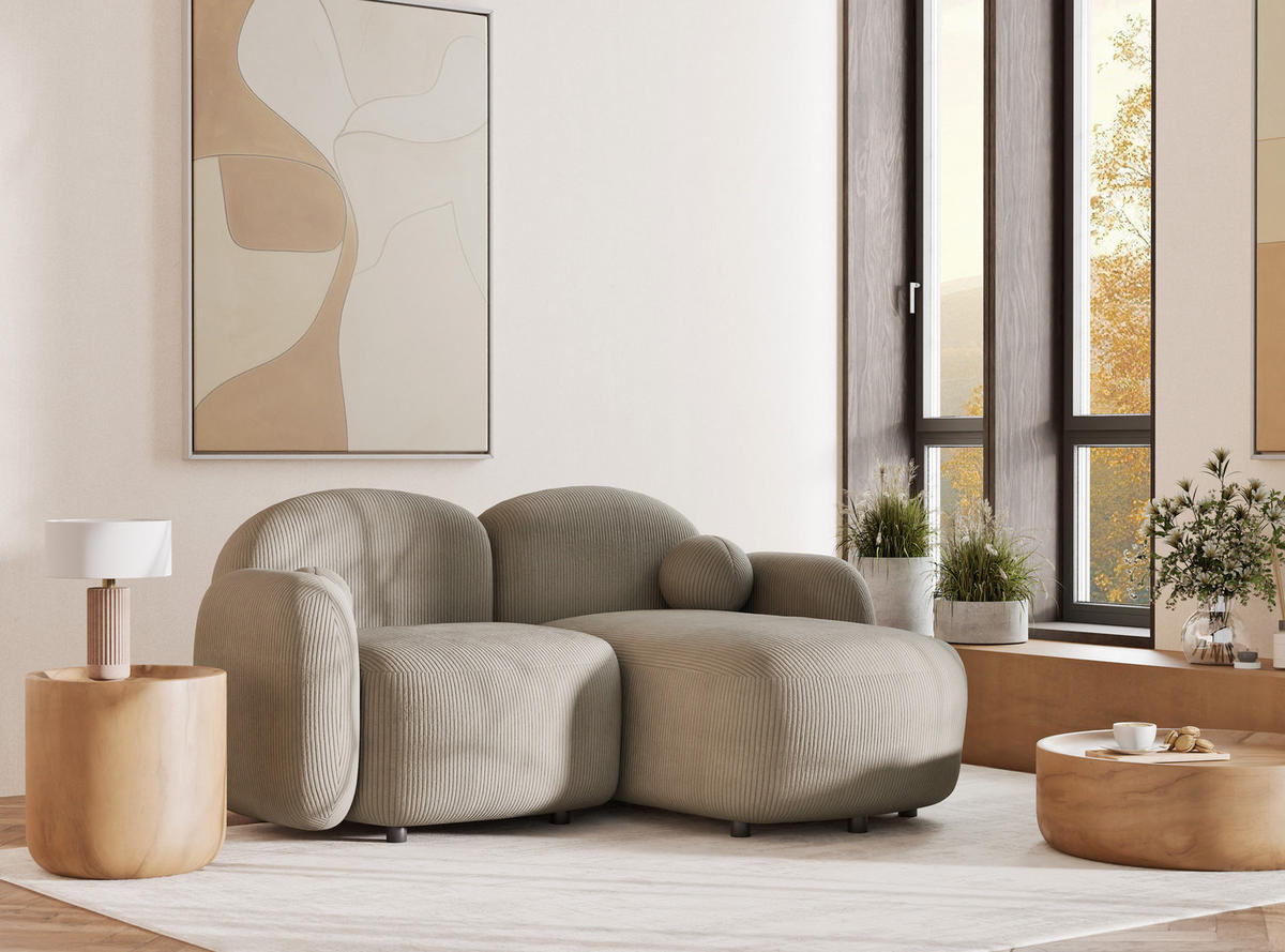 ECKSOFA Bahama Beige Samtstoff - Beige/Schwarz, Holz/Holzwerkstoff (190/146cm) - Maison de Reve