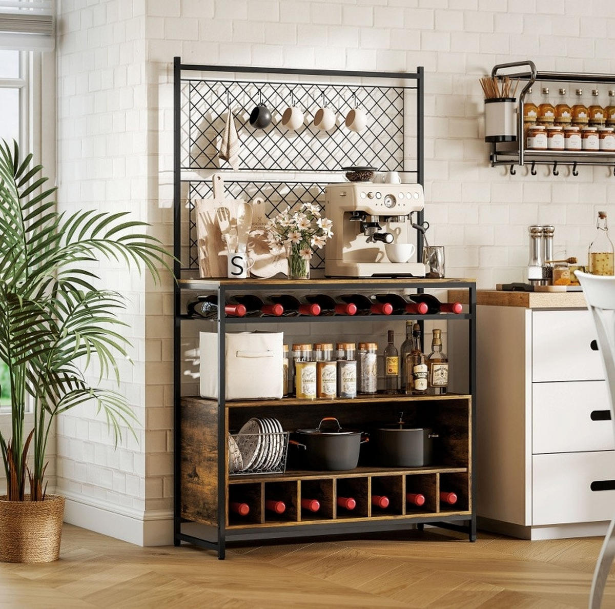 BUFFET 96,5/38/168 cm braun aus Holzwerkstoff mit Weinablage - Braun, Holz (96.5/165/38cm) - OKWISH