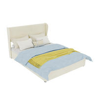 BETT 140x200 cm Beige Stoff mit gepolstertem Kopfteil - Beige, Metall (140/200cm) - Meubliv