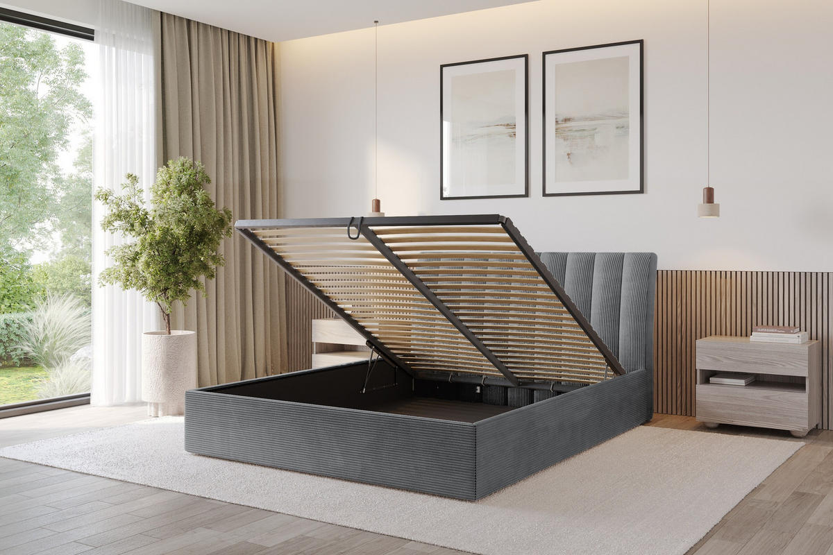 POLSTERBETT mit Bettkasten und Lattenrost, Boxbett ohne Matratze - ILAN 180x200 Dunkelgrau - Anthrazit, Holzwerkstoff/Textil (180/200cm) - ALTDECOR