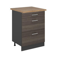 KÜCHENUNTERSCHRANK R-Line Edelgrau 60 cm mit Schubladen, AP Eiche - Anthrazit/Braun, Holzwerkstoff (60/81.6/60cm) - Vicco