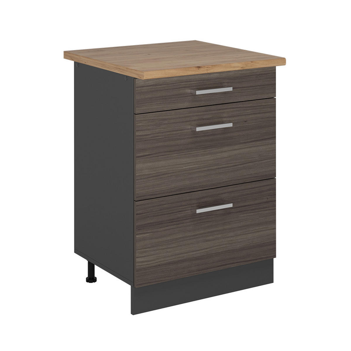 KÜCHENUNTERSCHRANK R-Line Edelgrau 60 cm mit Schubladen, AP Eiche - Anthrazit/Braun, Holzwerkstoff (60/81.6/60cm) - Vicco