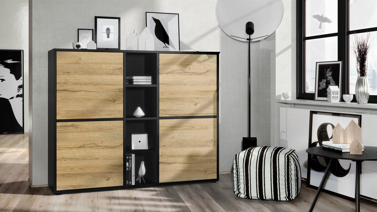 HIGHBOARD Cuba Türen in Eiche Natur - Eichefarben, Holzwerkstoff (130.5/105.5/35.5cm) - Vladon