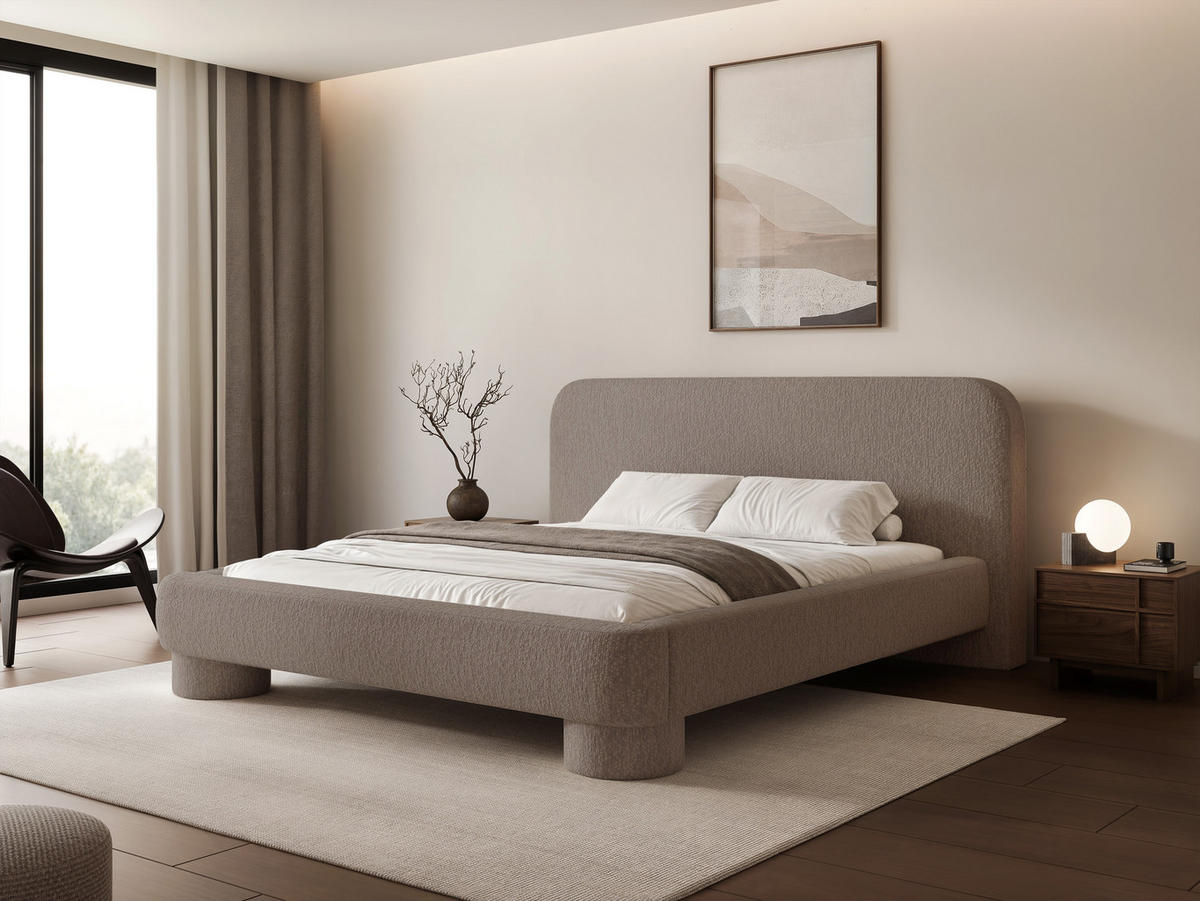 POLSTERBETT Frederico 160x200 cm Taupe Chenille – (Doppelbett mit Bettkasten, Lattenrost, rundes Kopfteil) - Taupe, Holz/Holzwerkstoff (160/200cm) - Ravio