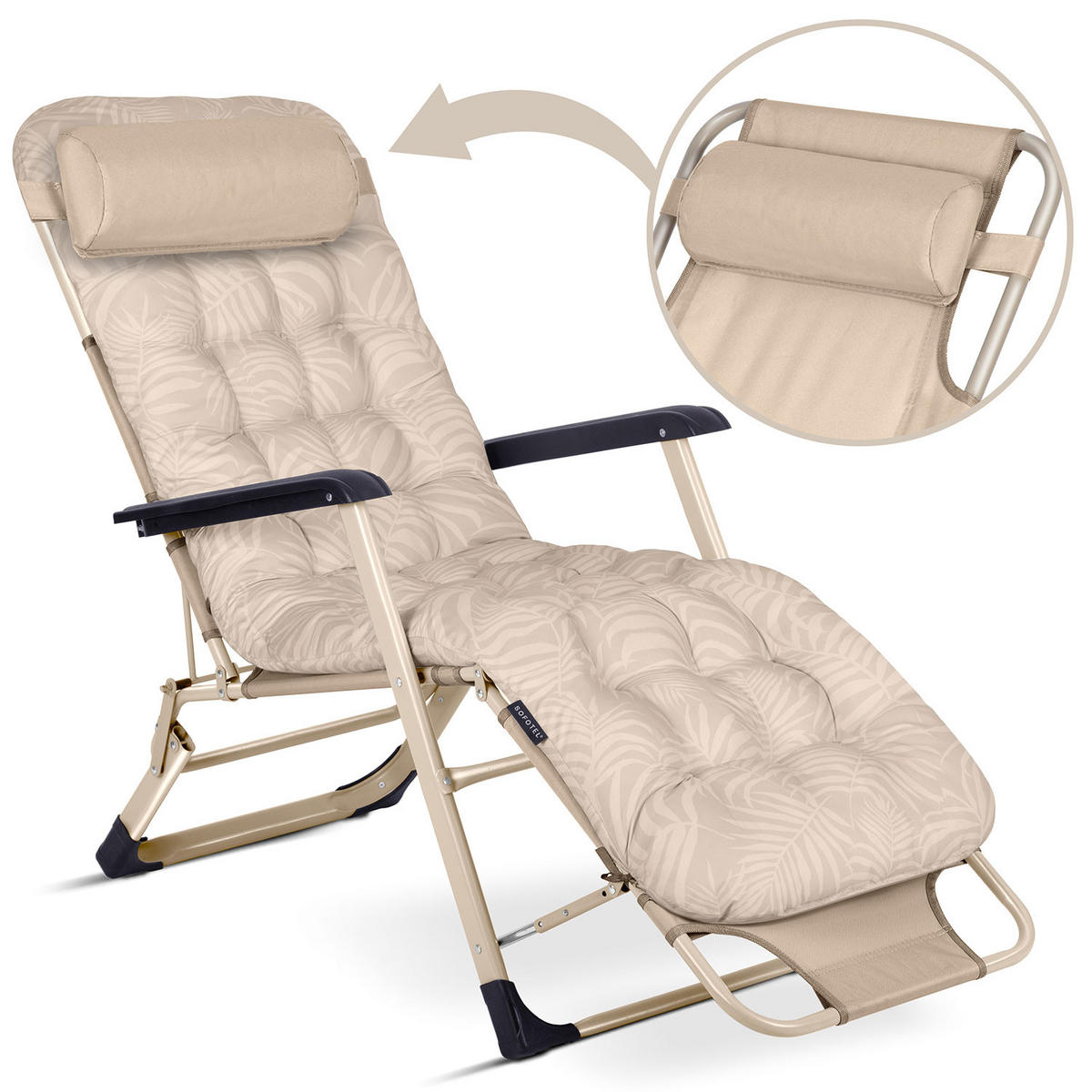 GARTEN-RELAXSESSEL Klappbarer mit Kissen, Beige - Beige, Metall (60/102/110cm)