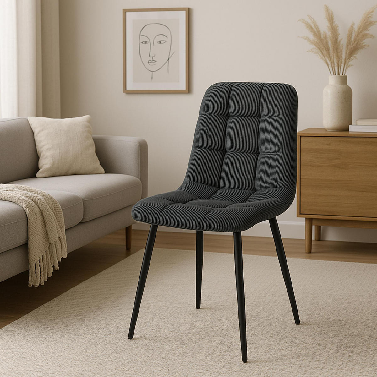 ESSZIMMERSTUHL 2er Set Fanor Cord Schwarz Wohnzimmerstuhl - Schwarz, Textil (45/84/55cm) - DELUKE