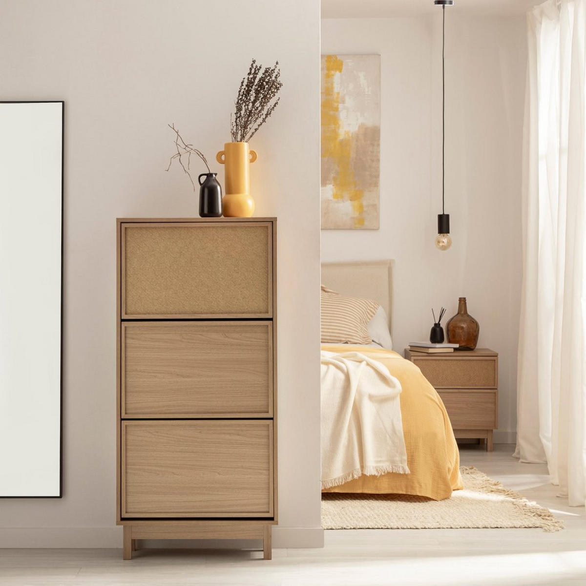 SCHUHSCHRANK SCHMALES Bora Natürlich 60 cm x 125 cm - Naturfarben, Holzwerkstoff (60/125/24cm)