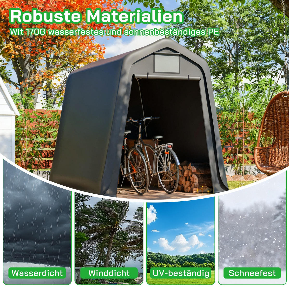 FAHRRADGARAGE, Reißverschlusstür Lagerzelt - Silberfarben, Metall (183/217/245cm) - Gisaae