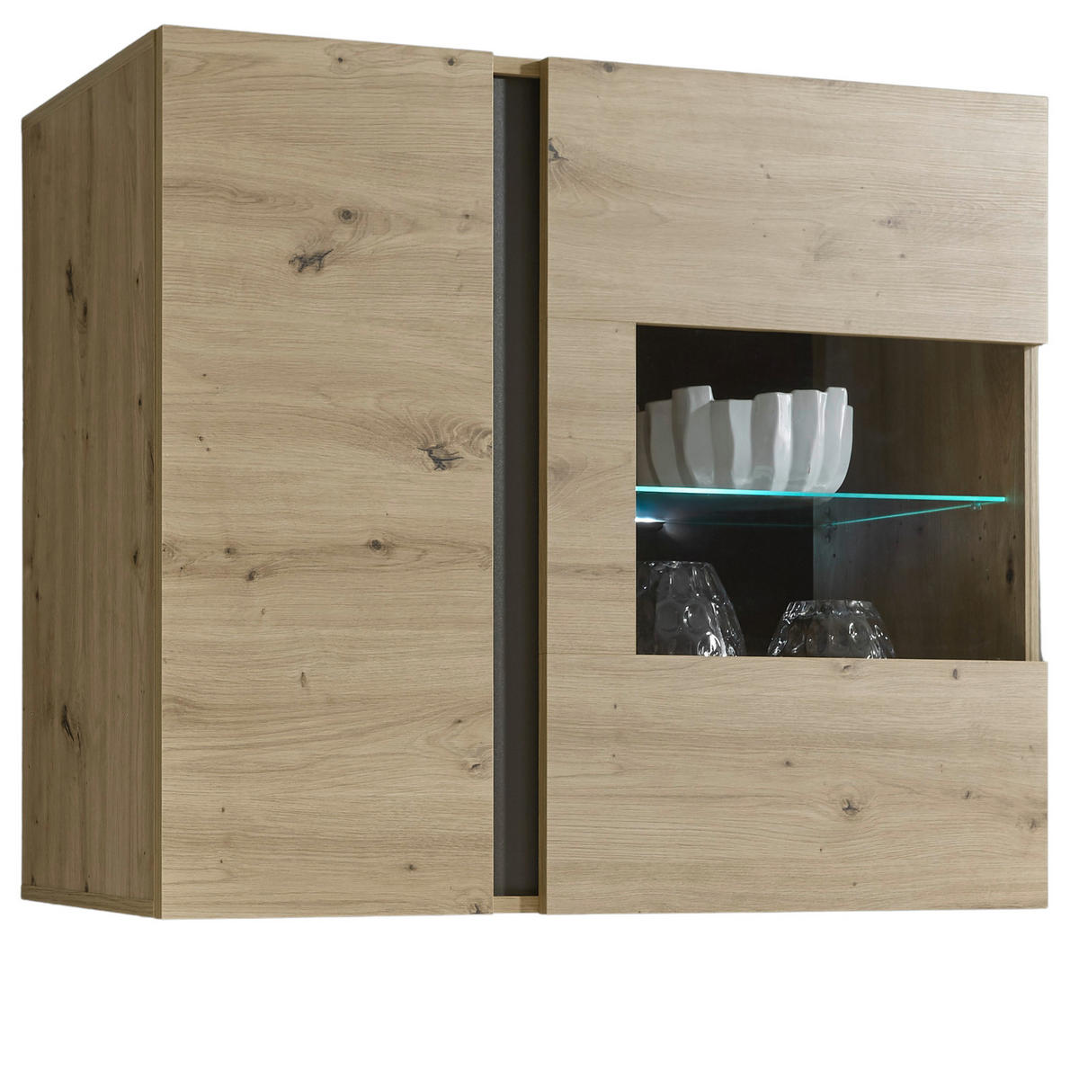 HÄNGEVITRINE Eiche Artisan, Graphit grau 97 cm, Wohnzimmer Vitrine hängend - Eiche Artisan/Grau, Glas/Holz (97/83/40cm) - Furn.Design