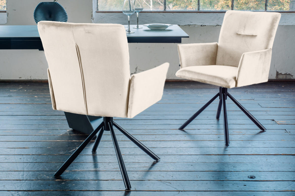 ESSZIMMERSTUHL KYRA Cremeweiß Velvet - Creme/Schwarz, Kunststoff/Textil (64/88/61cm) - KAWOLA