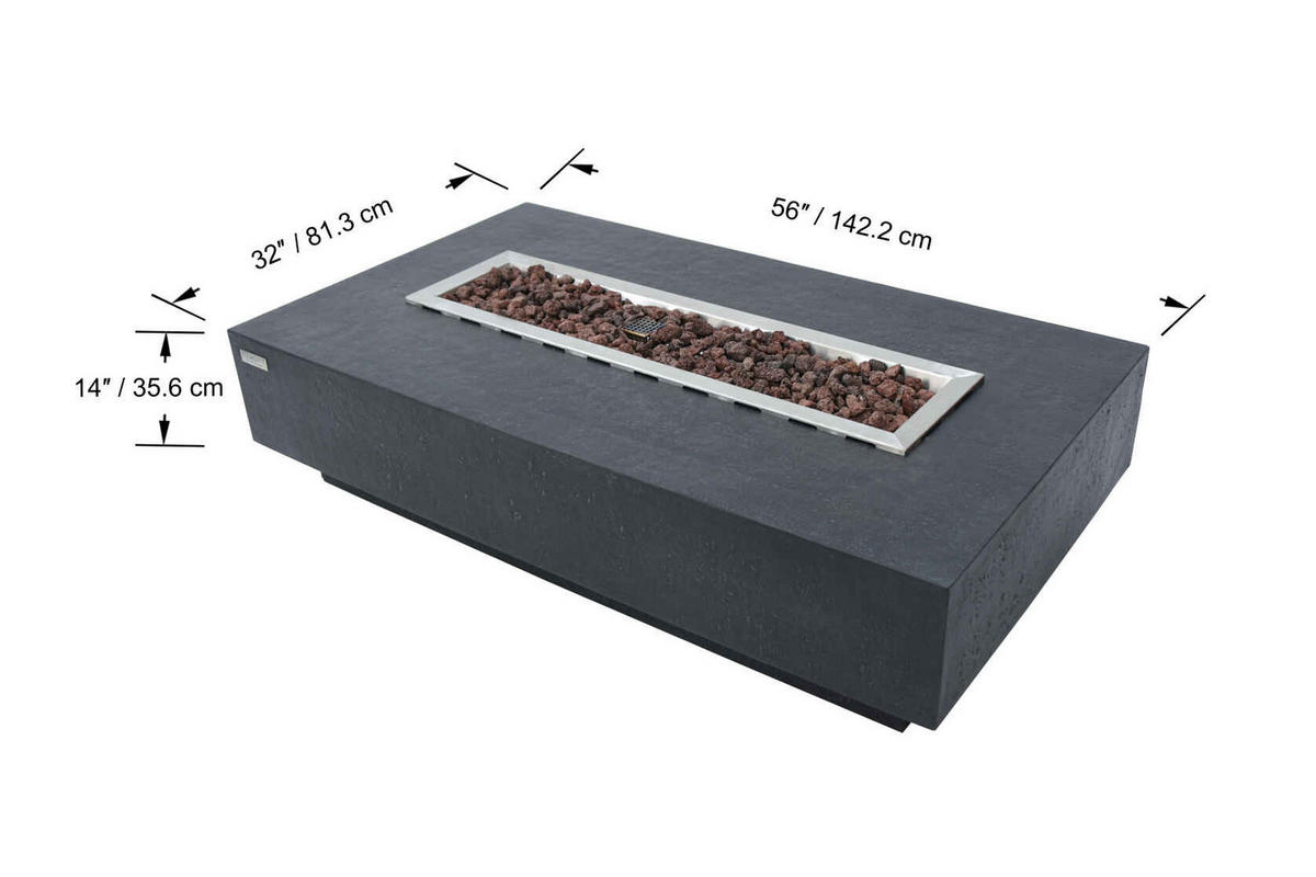 FEUERTISCH HAMPTON Gasfeuerstelle aus GF-Beton 142/35/35 cm - Dunkelgrau, Naturmaterialien (81/35/142cm) - Elementi