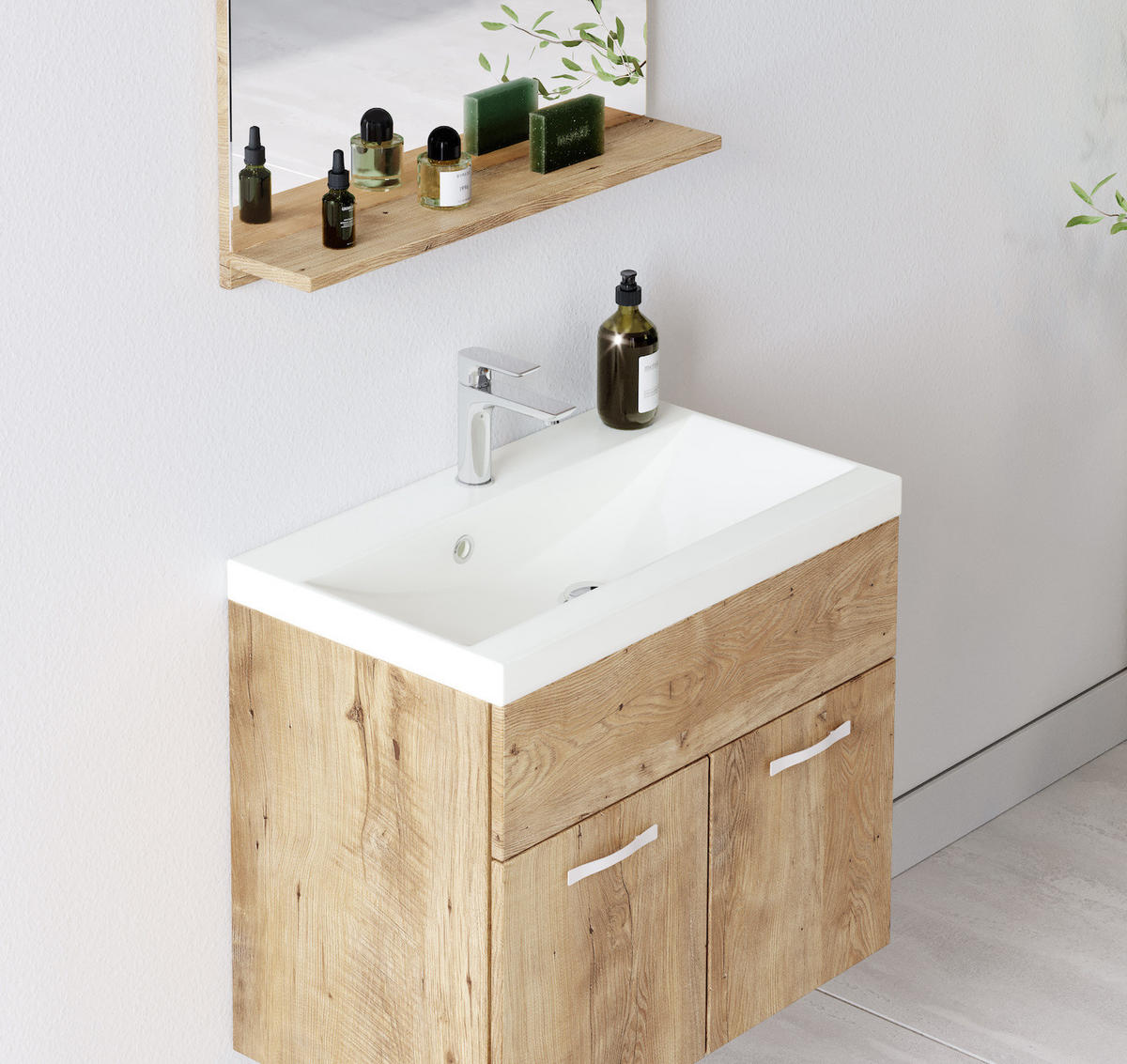 BADMÖBEL-SET Montreal 2 Teile Kastanien Eiche - 60 x 35 x 51 cm - Kastanienfarben/Eichefarben, Holz (60/51/35cm) - Badplaats