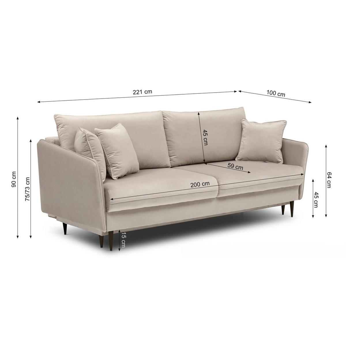 3-SITZER SCHLAFSOFA Volio Samt Graubeige - Taupe/Goldfarben, Textil/Metall (221/90/100cm) - Selsey