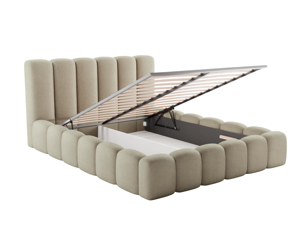 POLSTERBETT VELORA 140x200cm mit Bettkasten & Metallgestell - Bouclé Stoff CAPPUCCINO GERRA - Cappuccino, Textil - Luxkor24