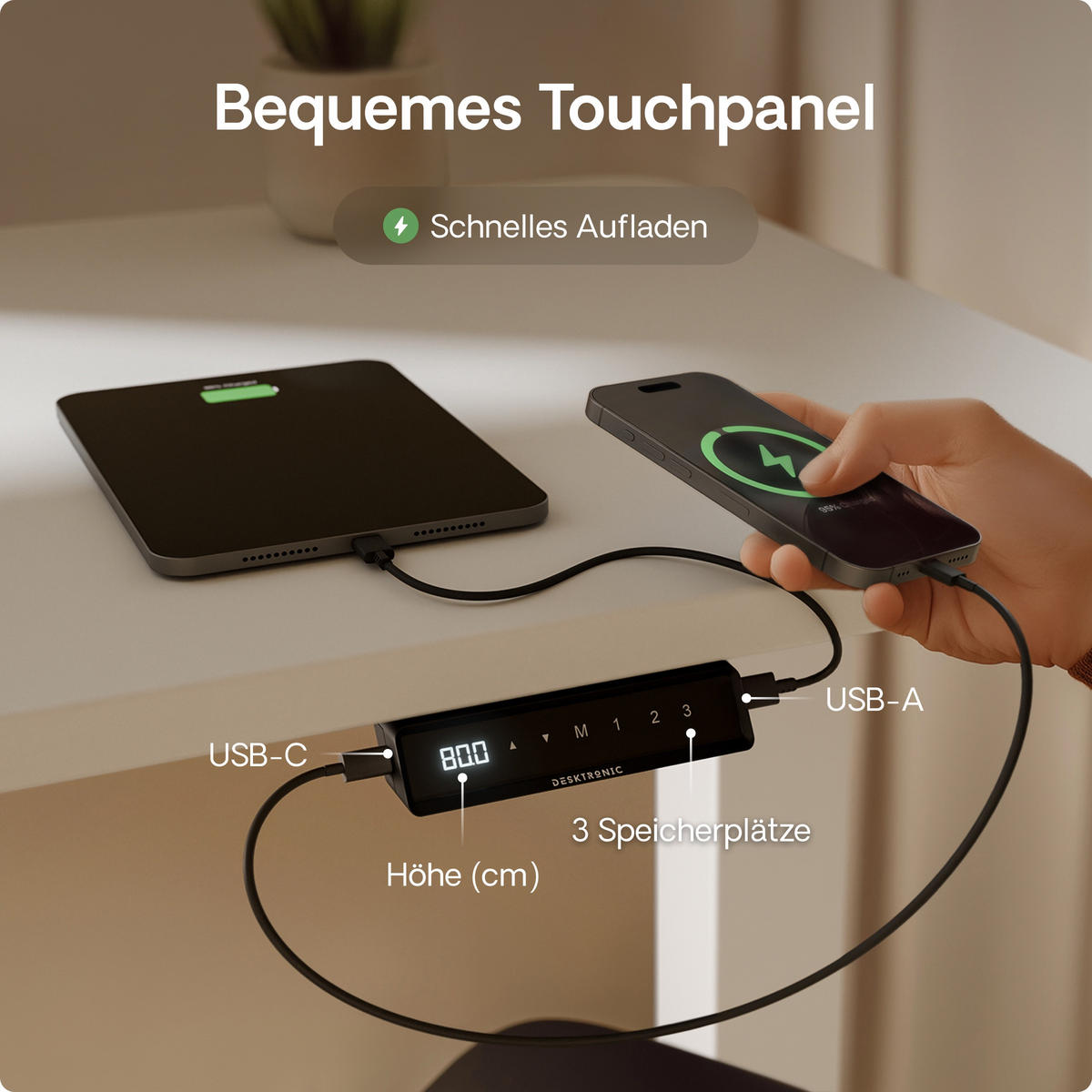 SCHREIBTISCH Elektrisch Höhenverstellbarer HomeOne 160x80cm Weiß/Weiß mit Memory-Funktion, Anti-Kollisions Technologie - Weiß, Holzwerkstoff (80/160/72cm) - Desktronic