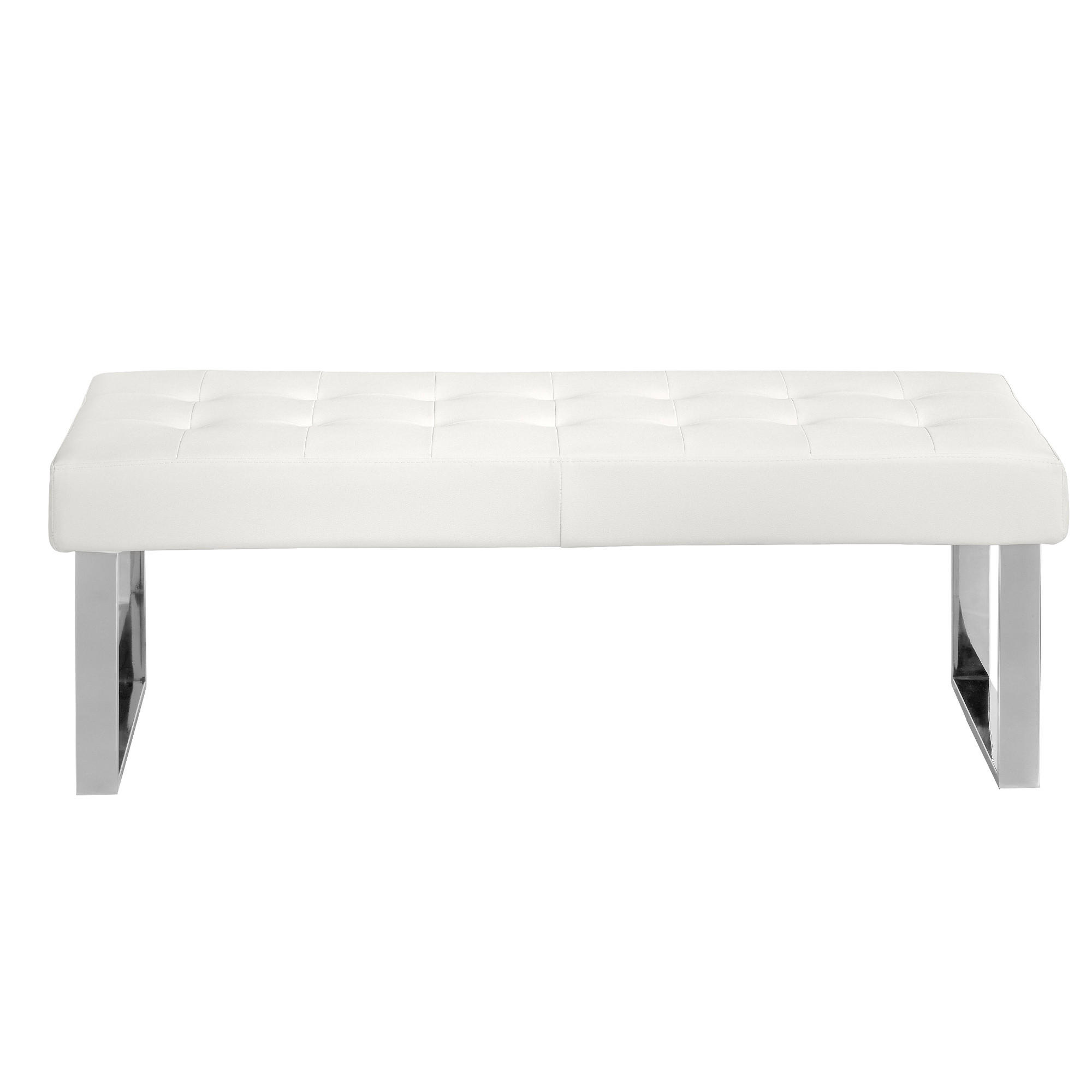 SITZBANK Rechteckig Weiß | Stahl 120/45/42 cm - Edelstahlfarben/Weiß, Leder (120/42/45cm) - ANGEL CERDA