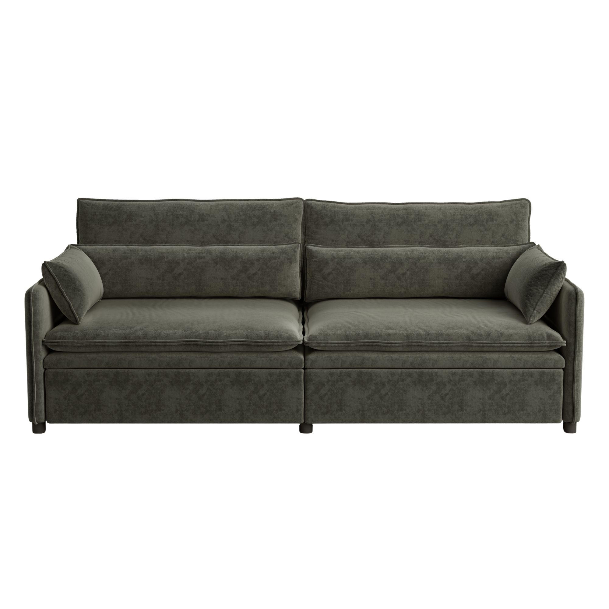 SCHLAFSOFA 3-Sitzer Chenille Wolken-Sofa mit Bettkasten Ausziehbar 206cm - Dunkelgrau, Textil (206/86/91cm) - Urban Meuble